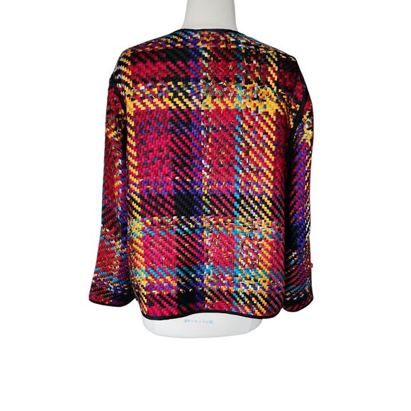Chico's Art To Wear Silk Open Front Blazer Womens Large Multicolor Basket Weave - Picture 3 of 8